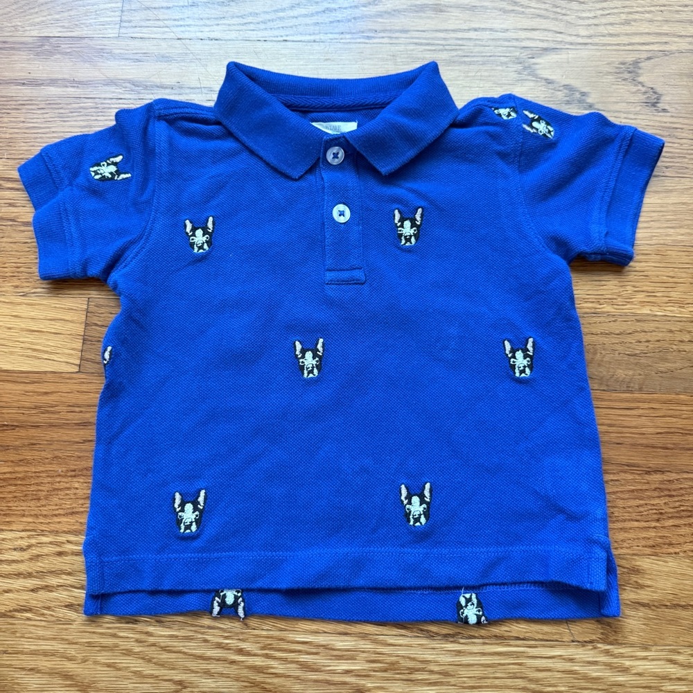 Pink chicken boys blue rooster bulldog polo shirt 18-24 months